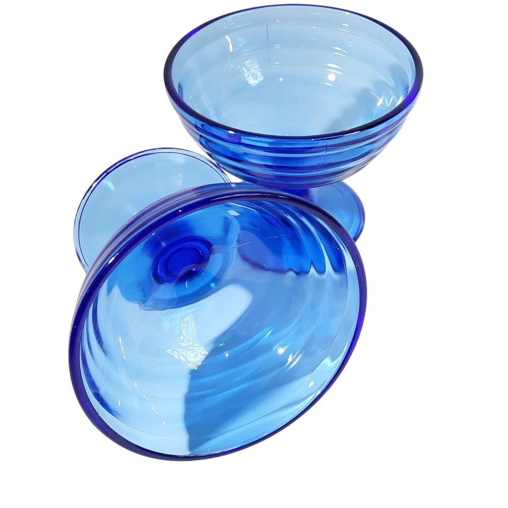 2 Moderntone Sherbets Cobalt Blue Hazel Atlas Depression Glass Transparent
